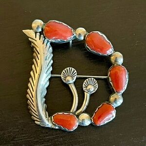 Carmelita Simplicio Natural Coral & Sterling Zuni Crafted Pendant Pin